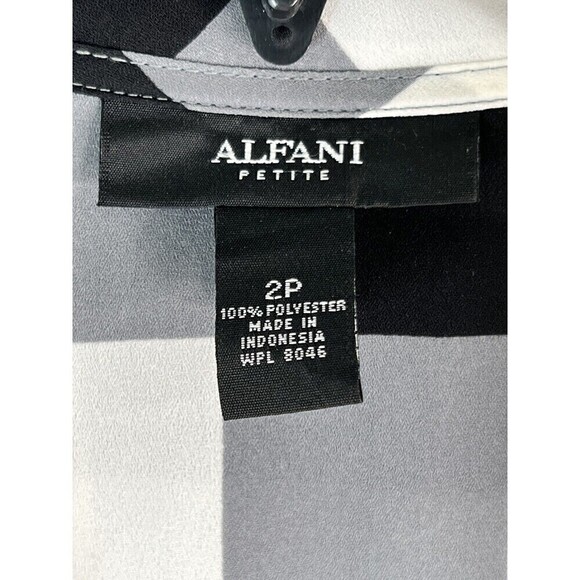NWOT Alfani Womens Black White Gray Check Tie Bow Sleeveless Blouse 2P 2 Petite - Picture 4 of 6